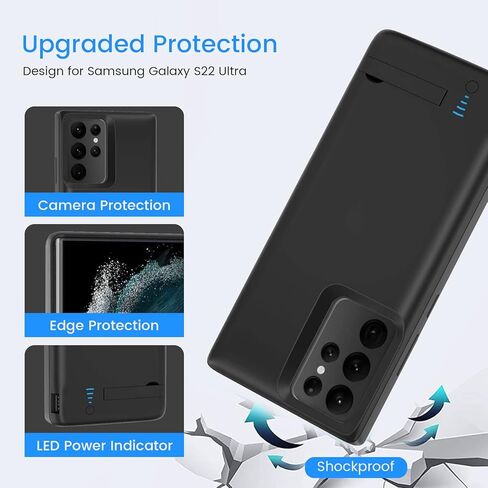 Fey Galaxy S22 Ultra Battery Case, 5000mAh Rechargeable Battery Charging Case for Samsung Galaxy S22 Ultra 5G External Backup Battery Power Bank Charger Case,Extended Your Battery Life Black in Kuwait