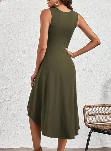 Happy Sailed Women's Summer Sleeveless Ruched Waist Flowy A Line High Low Midi Cocktail Party Dress in Saudi Arabia
