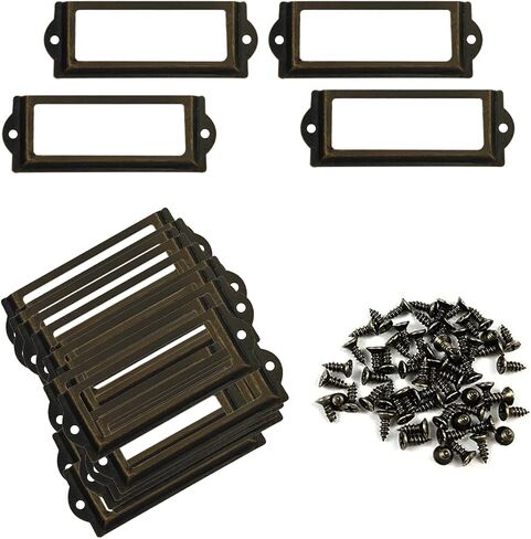 20PCS Name Card Holder Chest of Drawer Label Holder Card Catalogue Drawer Label Frame 70x33MM Bronze Metal Label Holder for Filing Cabinet Drawer Cabinet and Jewellery Box in Saudi Arabia