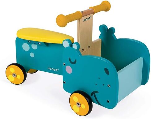 Janod Wooden Hippo Ride-On - Ages 12+ Months - J08003,Blue,Large in Saudi Arabia