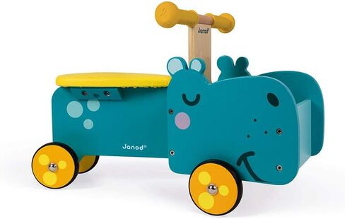 Janod Wooden Hippo Ride-On - Ages 12+ Months - J08003,Blue,Large in Saudi Arabia