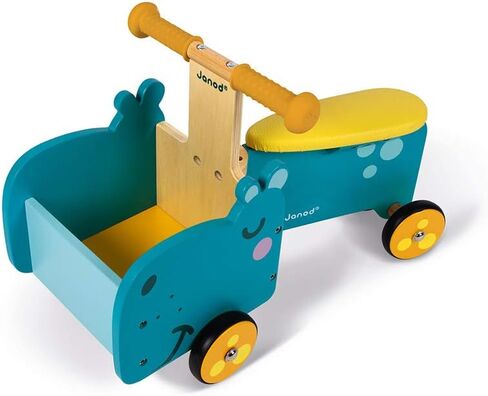 Janod Wooden Hippo Ride-On - Ages 12+ Months - J08003,Blue,Large in Saudi Arabia