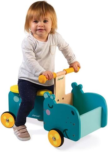 Janod Wooden Hippo Ride-On - Ages 12+ Months - J08003,Blue,Large in Saudi Arabia