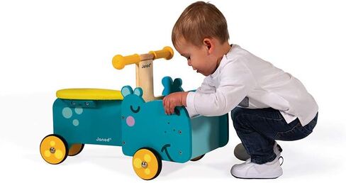 Janod Wooden Hippo Ride-On - Ages 12+ Months - J08003,Blue,Large in Saudi Arabia