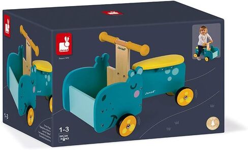 Janod Wooden Hippo Ride-On - Ages 12+ Months - J08003,Blue,Large in Saudi Arabia