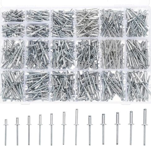 1110Pcs Pop Rivets Assortment, 1/8'' 5/32'' 3/16''Blind Rivets Aluminum Pop Rivets Large Flange 1/4''-3/4'', 20 Sizes Dome Head Pop Rivets for Metal Wood Plastic in Saudi Arabia