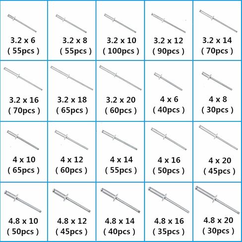1110Pcs Pop Rivets Assortment, 1/8'' 5/32'' 3/16''Blind Rivets Aluminum Pop Rivets Large Flange 1/4''-3/4'', 20 Sizes Dome Head Pop Rivets for Metal Wood Plastic in Saudi Arabia