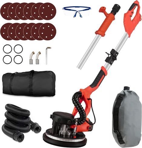 ماكينة صنفرة الحوائط الجافة، ماكينة سنفرة الحوائط الجافة الكهربائية بقدرة 1390 وات 8.5 أمبير، سرعة متغيرة 900-2600 دورة في الدقيقة، ماكينة سنفرة الجدران، وظيفة الفراغ، مع ضوء LED، مقبض قابل للسحب، مقاومة للغبار in Kuwait