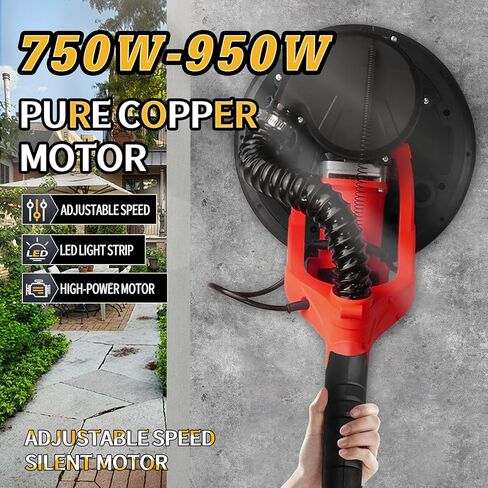 ماكينة صنفرة الحوائط الجافة، ماكينة سنفرة الحوائط الجافة الكهربائية بقدرة 1390 وات 8.5 أمبير، سرعة متغيرة 900-2600 دورة في الدقيقة، ماكينة سنفرة الجدران، وظيفة الفراغ، مع ضوء LED، مقبض قابل للسحب، مقاومة للغبار in Kuwait