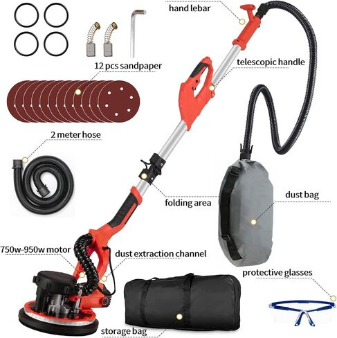 ماكينة صنفرة الحوائط الجافة، ماكينة سنفرة الحوائط الجافة الكهربائية بقدرة 1390 وات 8.5 أمبير، سرعة متغيرة 900-2600 دورة في الدقيقة، ماكينة سنفرة الجدران، وظيفة الفراغ، مع ضوء LED، مقبض قابل للسحب، مقاومة للغبار in Kuwait