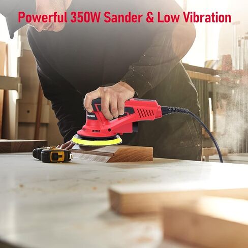 Electric Random Orbital Sander with 12 Sanding Paper, 350W Brushless Motor, Powerful & Low Vibration, 10000 RPM, 6-Inch For Wood Working, Polishing, Carpentry in Saudi Arabia