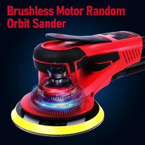 Electric Random Orbital Sander with 12 Sanding Paper, 350W Brushless Motor, Powerful & Low Vibration, 10000 RPM, 6-Inch For Wood Working, Polishing, Carpentry in Saudi Arabia