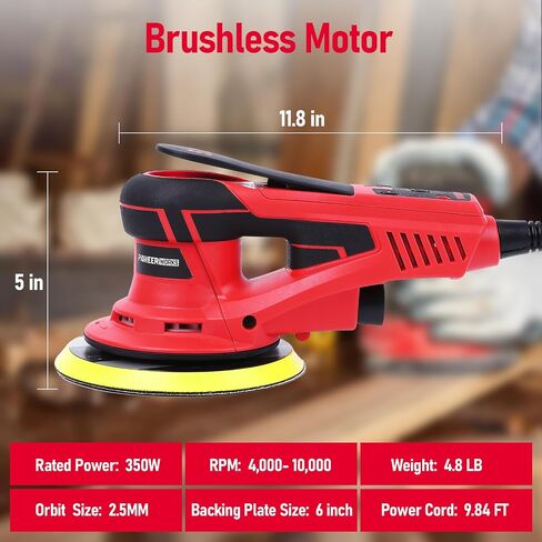 Electric Random Orbital Sander with 12 Sanding Paper, 350W Brushless Motor, Powerful & Low Vibration, 10000 RPM, 6-Inch For Wood Working, Polishing, Carpentry in Saudi Arabia