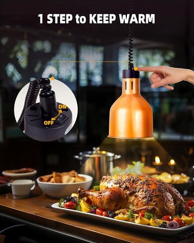 Hanging Food Heat Lamp: Commercial Food Warmer Hanging Heating Lamps with Infrared Bulb Warming Lamp for Food Service Restaurant Buffet, Height Adjustable (Dia.17cm/6.7in), Painted Copper in Saudi Arabia