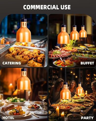 Hanging Food Heat Lamp: Commercial Food Warmer Hanging Heating Lamps with Infrared Bulb Warming Lamp for Food Service Restaurant Buffet, Height Adjustable (Dia.17cm/6.7in), Painted Copper in Saudi Arabia
