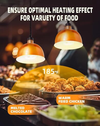 Hanging Food Heat Lamp: Commercial Food Warmer Hanging Heating Lamps with Infrared Bulb Warming Lamp for Food Service Restaurant Buffet, Height Adjustable (Dia.17cm/6.7in), Painted Copper in Saudi Arabia