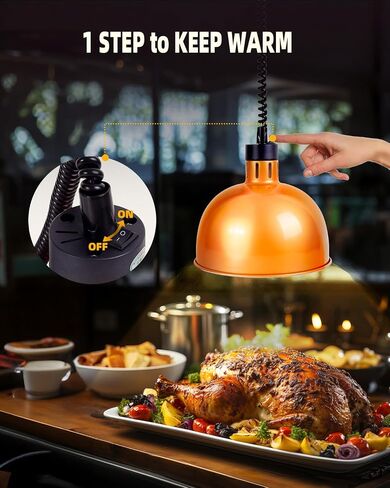 Hanging Food Heat Lamp: Commercial Food Warmer Hanging Heating Lamps with Infrared Bulb Warming Lamp for Food Service Restaurant Buffet, Height Adjustable (Dia.17cm/6.7in), Painted Copper in Saudi Arabia