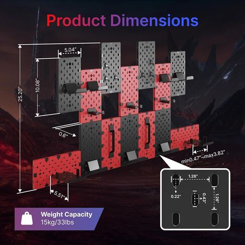PEGZONE Controller and Headphone Holder Wall Mount, Modular Gaming Pegboard with Accessories, Controller Stand for Xbox PS5 PS4 Switch, Video Game Storage, Disc Shelf Organizer, 7pcs Pegboard, Black in Kuwait