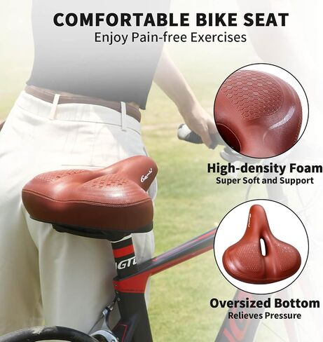 Bike Seat - Most Comfortable Wide Bike Saddle for Women Men, Soft Memory Foam Oversized Bicycle Seats, Dual Shock Absorbing, Universal Fit for Indoor/Outdoor Bikes in Saudi Arabia