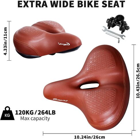 Bike Seat - Most Comfortable Wide Bike Saddle for Women Men, Soft Memory Foam Oversized Bicycle Seats, Dual Shock Absorbing, Universal Fit for Indoor/Outdoor Bikes in Saudi Arabia