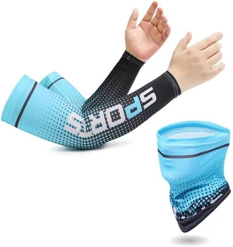 1 sets UV Protection Ice Silk Cooling Arm Sleeves and Face Covering Neck Gaiter Scarf in Saudi Arabia