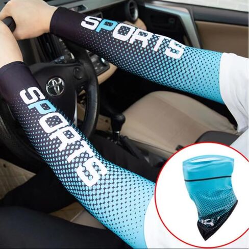 1 sets UV Protection Ice Silk Cooling Arm Sleeves and Face Covering Neck Gaiter Scarf in Saudi Arabia