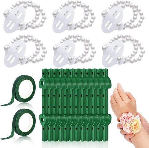 Whaline 6Pcs Pearl Wrist Bands 15 Pairs Floral Boutonniere Magnets with 2 Rolls Green Tapes Wedding Corsages Pearl Bracelet Corsage Brooches Magnets for DIY Wedding Bride Wrist Corsages Accessories in Saudi Arabia