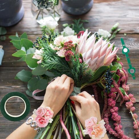 Whaline 6Pcs Pearl Wrist Bands 15 Pairs Floral Boutonniere Magnets with 2 Rolls Green Tapes Wedding Corsages Pearl Bracelet Corsage Brooches Magnets for DIY Wedding Bride Wrist Corsages Accessories in Saudi Arabia