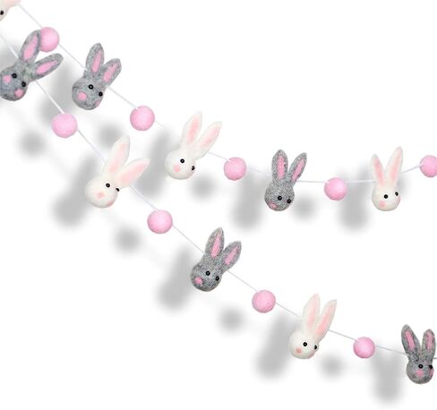 pinkblume Easter Felt Garland Wool Rabbit Pom Pom Banner,Handmade Bunny Ball Garland for Easter Holiday Baby Shower/Some Bunny is One/Nursery Decorations/Wall Hanging Decor(White/Pink/Grey) in Saudi Arabia