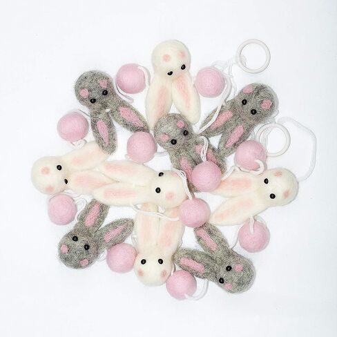 pinkblume Easter Felt Garland Wool Rabbit Pom Pom Banner,Handmade Bunny Ball Garland for Easter Holiday Baby Shower/Some Bunny is One/Nursery Decorations/Wall Hanging Decor(White/Pink/Grey) in Saudi Arabia