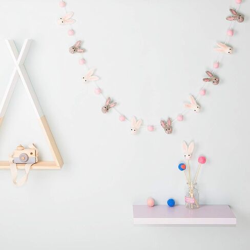 pinkblume Easter Felt Garland Wool Rabbit Pom Pom Banner,Handmade Bunny Ball Garland for Easter Holiday Baby Shower/Some Bunny is One/Nursery Decorations/Wall Hanging Decor(White/Pink/Grey) in Saudi Arabia