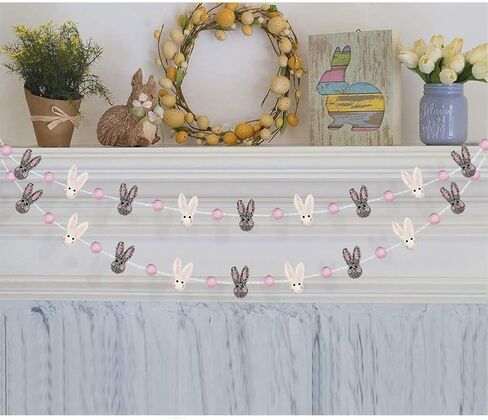 pinkblume Easter Felt Garland Wool Rabbit Pom Pom Banner,Handmade Bunny Ball Garland for Easter Holiday Baby Shower/Some Bunny is One/Nursery Decorations/Wall Hanging Decor(White/Pink/Grey) in Saudi Arabia