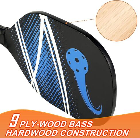 Pickleball Paddles, Pickleball Set of 4 Premium Wood Pickleball Paddles, 4-40 Holes Pickleball Balls, 4 Cooling Towels & Carry Bag, Pickleball Rackets with Ergonomic Cushion Grip in Saudi Arabia