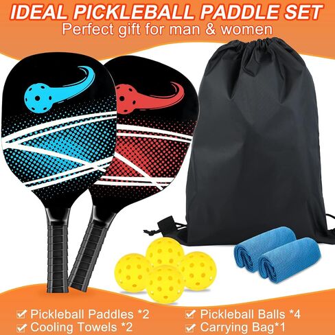 Pickleball Paddles, Pickleball Set of 4 Premium Wood Pickleball Paddles, 4-40 Holes Pickleball Balls, 4 Cooling Towels & Carry Bag, Pickleball Rackets with Ergonomic Cushion Grip in Saudi Arabia