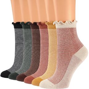 Women Ruffle Socks, Cotton Retro Frilly Striped Socks, Cute Checkered Ankle Sock for Women, Vintage Casual Dress Sock in Saudi Arabia