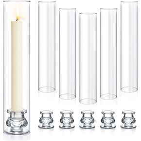 24 Set Hurricane Glass Candlestick Holders 12.6" Two Side Open Glass Candle Holders and 2.2" Taper Candlesticks Holder Bulk for Table Centerpiece Wedding Christmas Home Decor in Kuwait