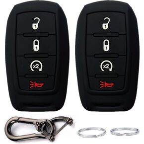غطاء مفتاح التحكم عن بعد الذكي من السيليكون متوافق مع 2021 2020 2019 Ram 1500 رقم الجزء: 68291689AD (4 أزرار) (أسود + أسود) in Kuwait
