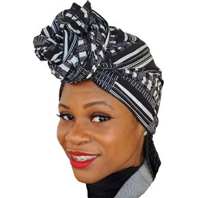 Dupsie's Black and white Kente African Print Head Wrap in Kuwait