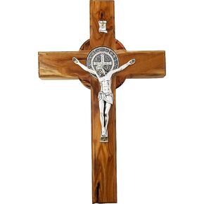 Logos Trading Post Holy Land Olive Wood Saint Benedict Hanging Wall Cross from Israel, Wooden Church Cross for Wall, Token of Religious Symbolism - XL, 8" in Kuwait