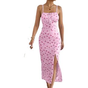 Floerns Women's Boho Ditsy Floral Print Off Shoulder Short Sleeve Split Maxi A Line Dress in Kuwait