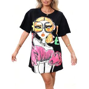 تي شيرتات نسائية ذات رسومات مطرزة وقمصان علوية لامعة للنساء قمصان روك مع رقبة دائرية تي شيرت برسومات مضحكة للنساء in Kuwait