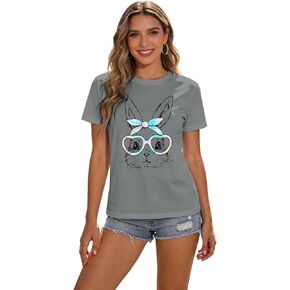 Easter Shirts for Women He is Risen Jesus Christian T-Shirt Short Sleeve Bunny Glasses Print Tee Tops in Kuwait