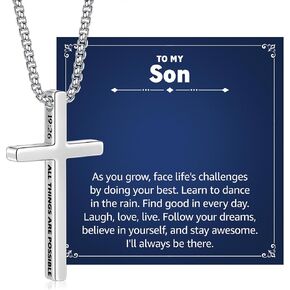 حشوات سلة عيد الفصح من IEFLIFE - هدايا عيد الفصح على شكل قلادة متقاطعة للمراهقين والأولاد والرجال، هدايا ملهمة من الكتاب المقدس آية فضية متقاطعة، قلادات سلسلة مربعة هدية المعمودية المسيحية للمراهقين الأولاد والابن in Kuwait