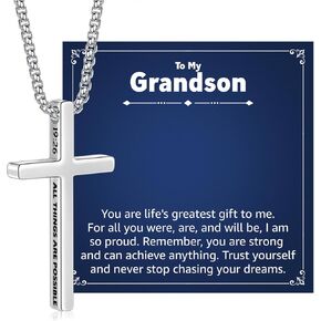 IEFLIFE Easter Basket Stuffers - Cross Necklace Easter Gifts for Teens Boys Men, Inspirational Bible Verse Silver Cross Necklace Gifts, Box Chain Necklaces Christian Baptism Gift for Teens Boys Son in Kuwait
