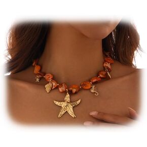 Summer Irregular Shell Necklace,Boho Starfish Pendant Short Choker Necklace,Bikini Beach Big Shell Collar Necklace,Wedding Bridal Statement Conch Necklace for Women in Kuwait