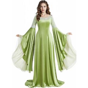 Medieval Coronation Dress Velvet Medieval Renaissance Costume with Flowy Chiffon Bell Sleeves Lace Trim in Saudi Arabia