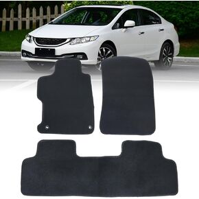FZJDSD أسود 3 قطع سجادات أرضية أمامية وخلفية سجاد قطيفة بديلة متوافقة مع Honda Civic 2012 2013 2014 2015 in Kuwait