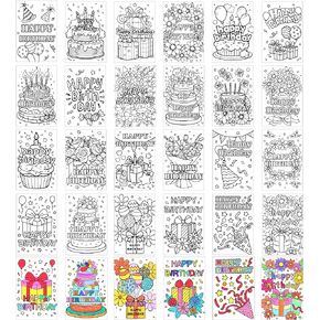 Birthday Coloring Cards - 24 Unique Blank Greeting Card Set with Cakes, Flowers & Gifts | DIY Art Craft for Kids, Adults | Holiday Gift Ideas for Mom, Friends | Thank You & Greeting Card Collection in Kuwait