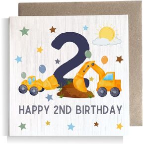 Second Ave 2nd Birthday Age 2 Children's Kids Baby Digger Square Card For Boy or Girl Birthday in Saudi Arabia