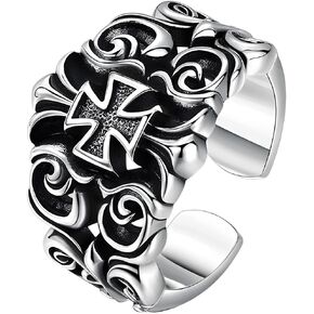 925 Sterling Silver Vintage Wide Band Rings,Cross Ring Biker Adjustable Ring for Men Gifts in Saudi Arabia